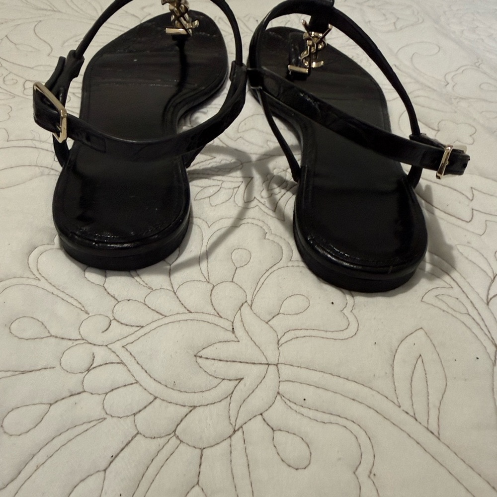 Yves Saint Laurent Black Sandals with Gold Accents